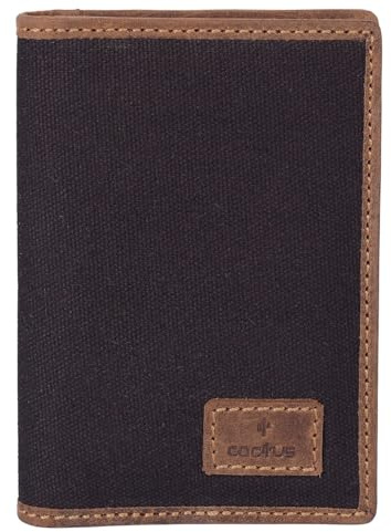 Mala Leather Canvas & Hunter Leather RFID Passport Cover – 4 Card Slots, ID Window & Zip Pocket – Travel Wallet 14 x 10 x 1.5 cm - Cactus (Black)
