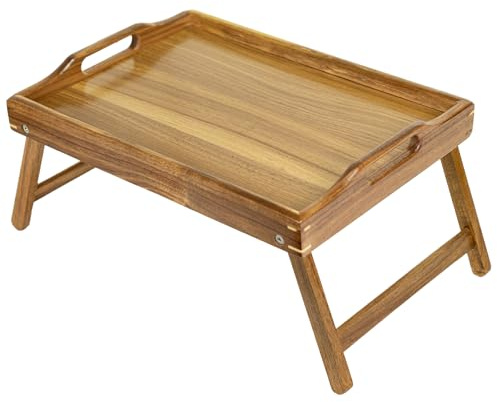 Utoplike Bandeja de Acacia para Comer en la Cama, bandejas para el Desayuno en la Cama, Mesa Plegable de Madera para Servir en el sofá