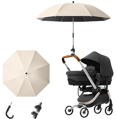 Ombrellino Universale Per Passeggino,Regolabile Parasole Passeggino,Diametro 85 cm,Protezione UV 50+,Soleggiato e Piovoso,Adatto a Passeggini Carrozzine Sedie a Rotelle (Beige)
