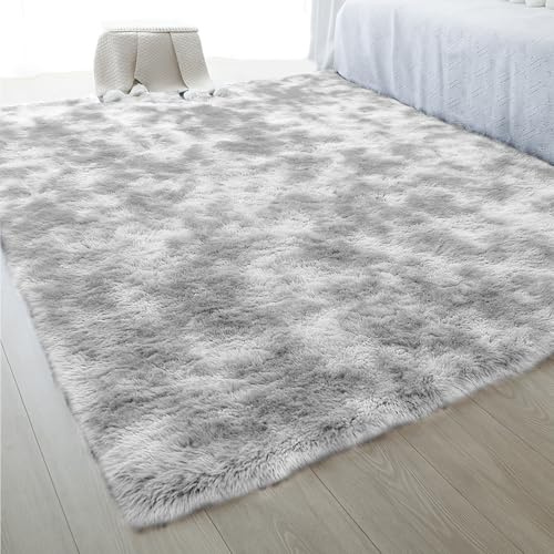 MeYuxg Tappeto a pelo lungo, morbido, 120 x 160 cm, antiscivolo, lavabile, moderno, morbido, adatto per soggiorno, camera da letto, cameretta dei bambini (grigio chiaro)