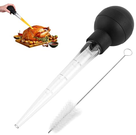 Turkey Baster - Cooking Syringe Injector, Multipurpose with Cleaning Brush, Easy Squeeze Kitchen Tool for Juicy Meats Poultry Bbq | Practical Food Prep Accessory for Home Chefs Thanksgiving Dinner Fes