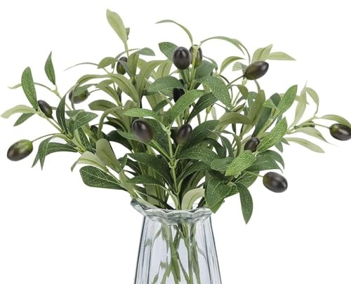 CM-UHNM 8 pezzi rami d'ulivo artificiali, 28 cm, rami artificiali, con rami d'ulivo e vasi di frutta, matrimonio, giardino, casa, ufficio, interni ed esterni, decorazione per la casa