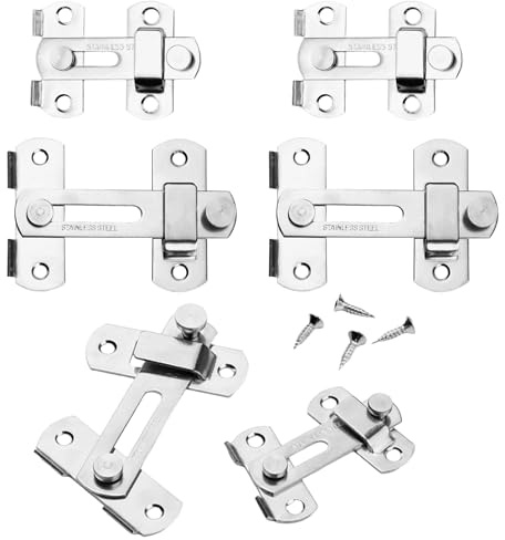 YYMT Lot de 10 verrous de porte en acier inoxydable à 180° avec vis - Serrure de porte coulissante - Pour portes de grange, portes de jardin, clôtures, armoires et maisons pour animaux domestiques - 3
