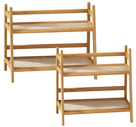 PORFOYO 2er Set Küchenregal, Gewürzregal Holz, Organizer Küche, Shelf Holzleiter Stil, Küchenschrank Organizer, Aufbewahrungsregal Für Gewürze, Tassen, Flaschen, Tee
