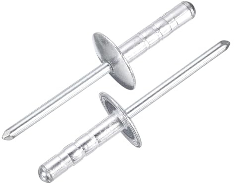 QUARKZMAN 100Stk 3/16x3/4 Aluminium Blindnieten Mit Großem Kopf Mehrbereichs Aluminium Stahl Dorn Nieten Befestigungselemente Für Metall Möbel Automobil Silber