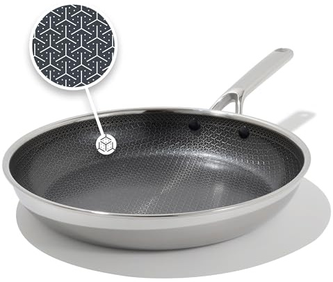 OXO Hybrid 12” Nonstick Stainless Steel Frying Pan, PFAS-Free Ceramic Skillet, Fusion Boost Tech for Powerful Searing, Induction & All Cooktop Compatible, Dishwasher Safe, Mirror Polished Tri-Ply