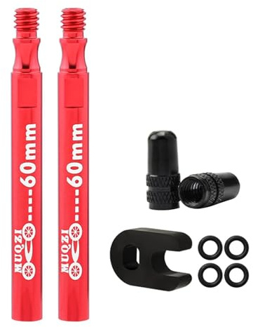 Zambuph Ventilverlängerung für Mountainbikes (60 mm/80 mm) und Rennräder (Tubeless Ventile) aus Aluminiumlegierung (Presta Ventilverlängerung), 2 Stück Rot, 60mm