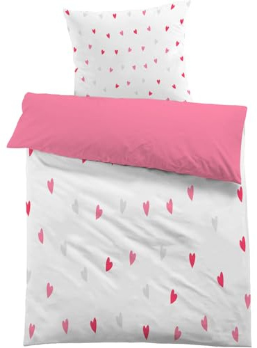 PNHCL Housse de Couette 120x150 cm, Housse de Couette Coeur Réversible Microfibre, Parure de Lit Enfant Style Moderne Linge de Lit Fermeture éclair avec 1 Taie d'oreiller 65x65 Cm -TX9