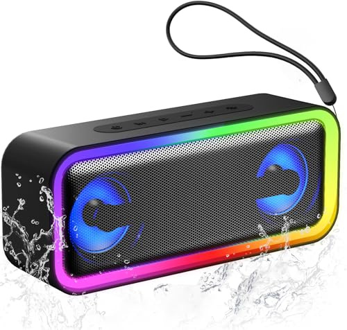 Altavoz Bluetooth Portátil Potente 40W, Altavoces Bluetooth 5.4 con Emparejamiento TWS,7 Cambios RGB, 30 H Reproducción, Impermeable IPX7, Speaker de Exterior para Viajes/Deportes/Fiestas/Ciclismo
