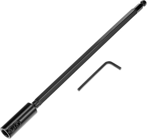 QWORK Tools Hole Saw Extension Chuck - 12-Inch x 1/2-Inch Hex Shank Reducing Locking Impact Extension, M2 Hardened Carbon Steel, for Confined Area Access