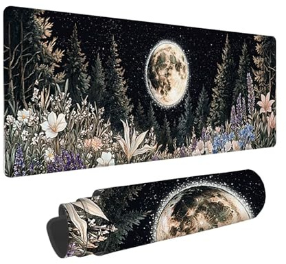 Alfombrilla Ratón Gaming XXL, Gaming Mouse Pad 600 x 300 mm, Protector Escritorio Antideslizante, Alfombrilla de Ratón Luna plantas, Mousepad Grande, Tapete Raton para Jugadores de PC, Oficina h-923