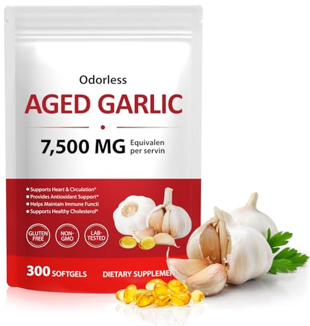 Aged Garlic Extract Softgels | Odorless Garlic, 15:1 Extract & Low-Temp 2-Year Aging for Heart/Circulation Health/Immune Support, Rich in Antioxidant, Swallow It Whole, Gentle & Natural|300Pcs