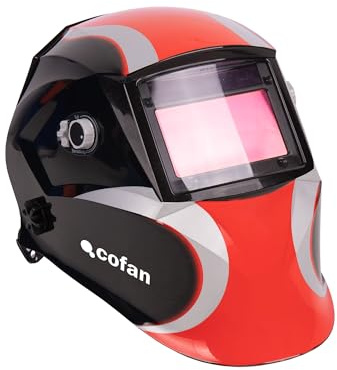 Cofan Casco de Soldadura, Oscurecimiento Automático DIN 9-13, Máscara de Soldadura Automática Red Surfing Solar, ARC/MIG/MAG/TIG, Función Soldar/Esmerilar, Visor 95 × 55 mm, EN ISO 16321-2