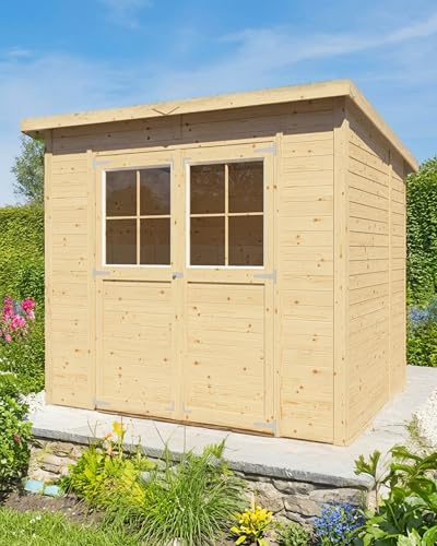 Steiner Gartenhaus Glücksburg 03 | Doppelflügeltür inkl. Fenster | inkl. Fußboden | Naturbelassen | Nutzfläche: 4,24 m² | Pultdach | Holz-Gerätehaus