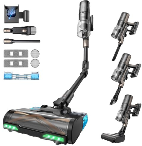 Proscenic P20+ Staubsauger mit Wischfunktion, 70 KPa 70 Mins 680W Akku Staubsauger Kabellos mit Selbststehend Wandladestation Anti-Tangle 6 Schichten Filter 1,5L, für Teppiche Haustierhaare