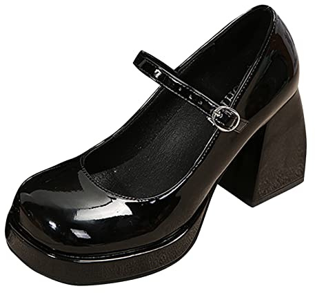 Mary Jane Women's Leather Lacquer Platform Low Heel Ceremonies | Lacquer leather for elegant look, adjustable strap for fit, ideal for evening and party dresses