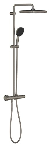 GROHE Vitalio Comfort 250 Shower System Set, Brushed Anthracite, 26696AL1 | 250mm Head Shower, 110mm Hand Shower with 2 Spray Patterns, TurboStat Constant Temperature, SafeStop, ShockProof Design