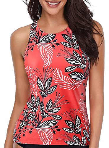 Holipick High Neck Tankini Top Bathing Suit Tops for Women Tummy Control Tank Tops Swimsuits Red Floral M