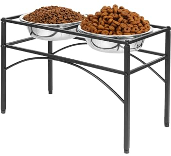 Holdfiturn Raised Dog Bowls - Elevated Pet Feeder With Two Stainless Steel Water and Food Bowls (L)