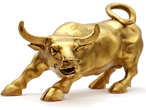 Skulptur, Heimdekoration, goldener Kupfer-Bull (Feng Shui) repräsentiert Glück des Lebens, Reichtum, Messing-Stierfigur COW01