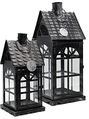 Dekovita 2er-Set Metall-Laterne 35cm/50cm - Gartenlaterne mit Glas-Scheiben - Windlicht Lichthaus Deko-Laterne