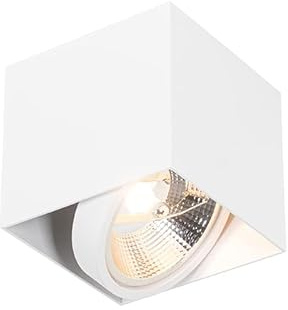 Qazqa Verstellbarer Deckenstrahler, Deckenspot - Box - Weiß, max. 50W, Geeignet für LED, 13cm, Quadratisch, Ideal als Küche lampe, Schlafzimmerlampe und Wohnzimmerlampe