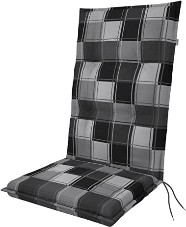 Doppler Hochlehner-Auflage 119x48x6 cm – Weiches Gartenstuhl-Polster mit Bindebändern | Grau Quadrat | Bequeme Sitzauflage für Balkon, Terrasse & Garten | Sitzauflage Gartenstuhl mit hoher Lehne, 7cm dickes Sitzpolster mit Bändern, Baumwoll-Polyester-Mix, Made in Europe