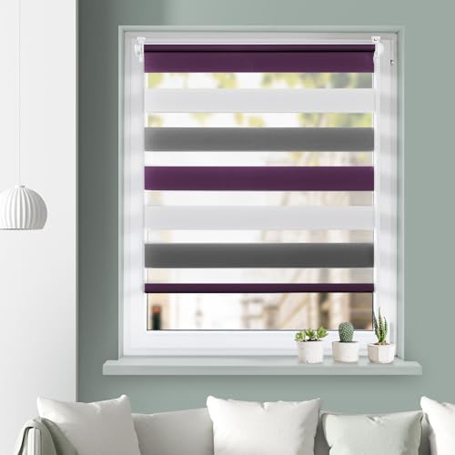 Grandekor Doppelrollo Klemmfix ohne Bohren Weiß-Anthrazit-Lia 80x150cm(Stoffbreite 76cm) Fenster Rollos für innen Klemmrollos Duo Rollos für Fenster ohne Bohren mit Bohren Privatschutz Zebrarollo