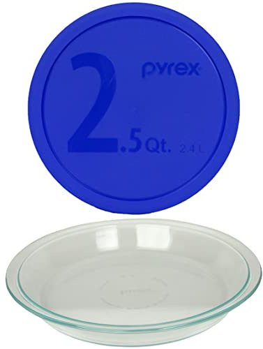 Pyrex (1) assiette à tarte vintage de 23 cm #209, et (1) couvercle de bol à mélanger bleu de 325 pièces de 2,5 l fabriqué aux États-Unis