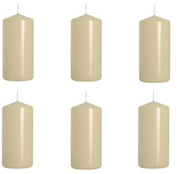Stumpenkerzen Elfenbein Säulenkerzen Blockkerzen, Durchmesser 5 cm, Höhe 10 cm, geruchsneutral, lange Brenndauer 20h, Set 6 Stück (1 Box)