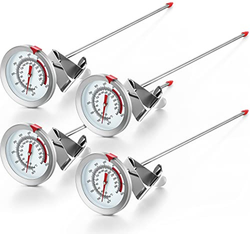 Kanayu 4 Pcs Deep Fry Thermometer with Pot Clip, 12'' Long Stem Oil Thermometer, Stainless Steel, Analog Display