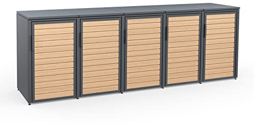 MEISTERBOX Forst - 5er Mülltonnenbox - Mülltonnenverkleidung mit Flachdach - Mülleimerunterstand 120L - Holzelemente