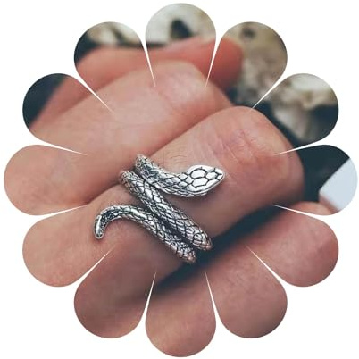 Aneneiceera Anillo de nudillo de serpiente gótica Punk Declaración Snake Cuff Anillos Vintage anillo plata Cobra Wrap pirit Serpent Halloween Animal Medusa Costume Ring para Mujeres Niñas