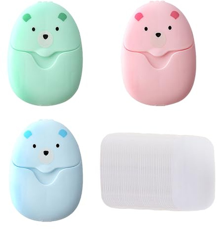 Lot de 3 boîtes de flocons de savon de voyage avec 40 recharges, mini flocons de savon portable, flocons de savon en papier de voyage, flocons de savon parfumé, désinfectant moussant pour les mains,
