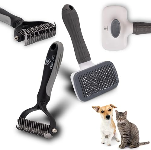 FinoPet 2er Set Unterfellbürste für Hunde und Katzen, Effektive Hundebürste für Unterwolle, Ideal für Langhaar, Fellpflege & Krallenpflege, Entfilzungskamm für Hunde & Katzen, Haarbürste Katze