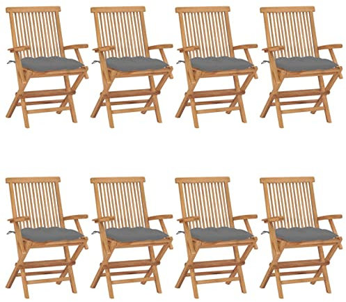 BaraSh Gartenstühle mit Grauen Kissen 8 STK. Massivholz Teak Gartenstuhl Balkon StüHle