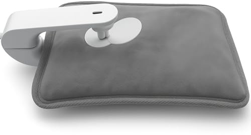 Meown Rechargeable Electric Hot Water Bottle, Heating Pad for Pain Relief, Portable Hand Warmer for Back, Neck, Feet & Shoulders, Auto Shut-Off & Soft Cosy (Grey)