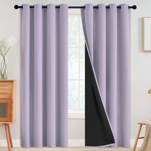 SimpleHome Lilac 100% Blackout Curtains Room Darkening Living Room 90 Inch | Curtains for Bedroom,Thermal Insulated Grommet Window Drapes,Curtains for Living Room with Black Back,52 x 90 Inch,2 Panels
