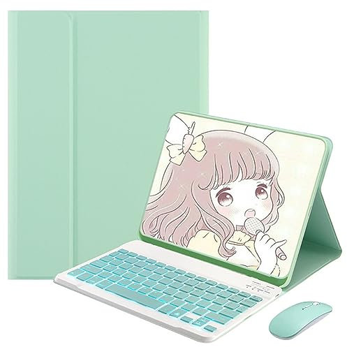 EHLCYS Funda con Teclado para Lenovo Tab M8 4ª Generación 8,0 Pulgadas 2023 (TB-300FU/TB-300XU), Teclado Inalámbrico Desmontable Retroiluminado De 7 Colores, Funda Ultrafina con Ratón,Mint Green