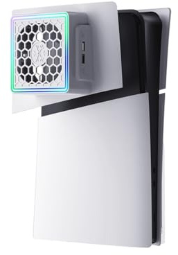 Ventilateur pour Sony PS5 Slim Disc et Digital Edition,Système de refroidissement efficace avec lumière RGB,3 vitesses réglables, 2 ports USB,Accessoires de refroidissement pour consoles de jeux