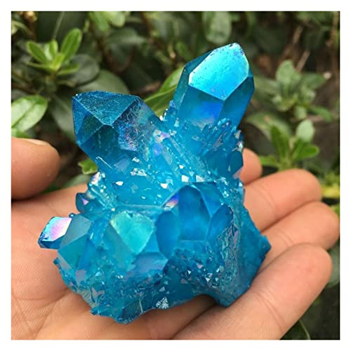 LTRAJUYNH Anillo de Agua de Llama Azul Cielo áspero de Cristal Natural Cristal de Cuarzo Arco Iris Bismuto Racimo de silicio