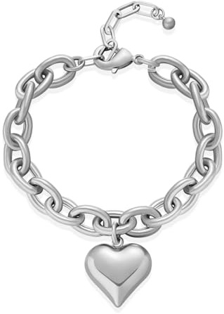 WOWORAMA Tjockt guldarmband för kvinnor guld tjockt kedjearmband puffigt tjockt hjärta berlock armband justerbar tjock tjock länkarmband, 8 inches, Mässing, Ingen ädelsten