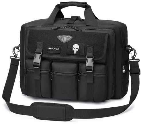 SPAHER Laptoptasche 17 Zoll Arbeitstasche Herren Groß Aktentasche Herren Taktische Militär Tasche Umhängetasche Messenger Bag Business Notebook Taschen Tragetasche Handtasche Schwarz