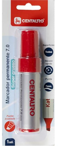 Centauro - Marqueur permanent rouge, pointe biseautée 7 mm, séchage rapide, super épais, encre à base d'huile, convient à tous les types de surfaces