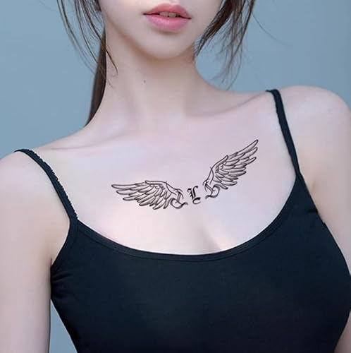 Temporary Tattoos Stickers Fake Tattoos Chest And Neck Simulated Angel Wings Small Semi-Permanent Lasting 2 Weeks Herbal Men And Women Waterproof