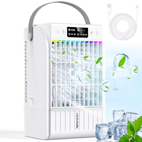 Climatiseur Mobile, Refroidisseur d'air 1500ML, 4 en 1 Portable Climatiseur Mobile Silencieux, 4 Vitesses, 2 Modes de Brumisation, Mini Climatiseur pour la Maison et le Bureau
