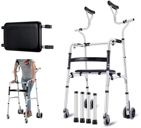 XUZAOJUN Gehwagen mit Sitz for Senioren, faltbar, 4-Rad-Gehwagen, abnehmbare Armlehnen, höhenverstellbar, Starke Tragkraft, geeignet for Rehabilitationstraining
