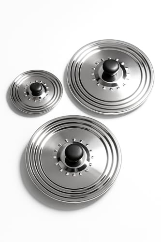 Lot de 3 couvercles inox anti gras ou anti-projection Ø16/18/20 -Ø22/24/26 - Ø28/30/32cm, Tous les diamètres nécessaires Couvercles pour casseroles et poêles, Couvercle casserole, Couvercle poele