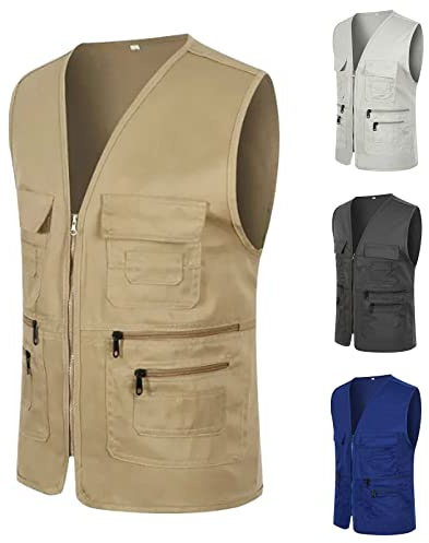 Chalecos de pesca para hombre, safari, viaje, utilidad, con cremallera y múltiples bolsillos, para verano, trabajo, actividades al aire libre, con foto, chaleco de cintura, XL