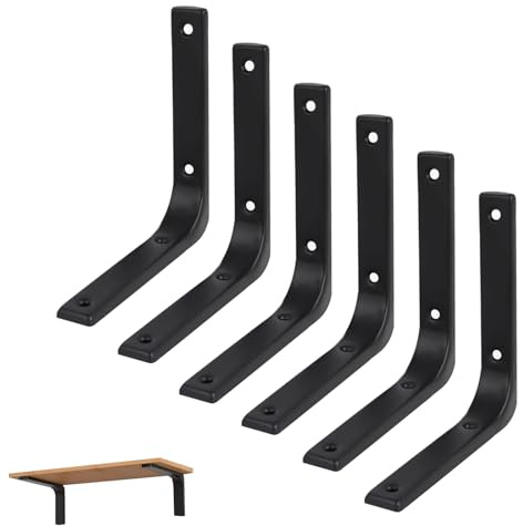 6 Stück Regalhalterung Schwarz, Regalwinkel Schwerlastwinkel Schwarz, Multifunktionale Winkel Metallwinkel 90 Grad für Wandhalterung Regalbrett Halterung(200 x 150mm)